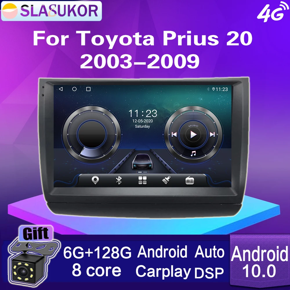 

Автомобильный радиоприемник 9 "Android 10 для Toyota Prius 20 2003-2009, стереоприемник, мультимедийный видеопроигрыватель, CarPlay r, навигация GPS DSP IPS BT