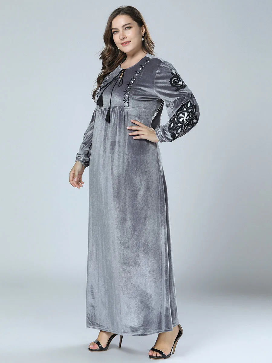 Abaya турецкое Европейское и американское простое вышитое корейское бархатное