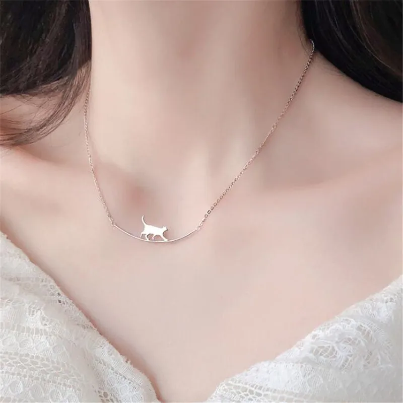 Простой Модный маленький кот серебряный цвет ожерелье для женщин элегантные