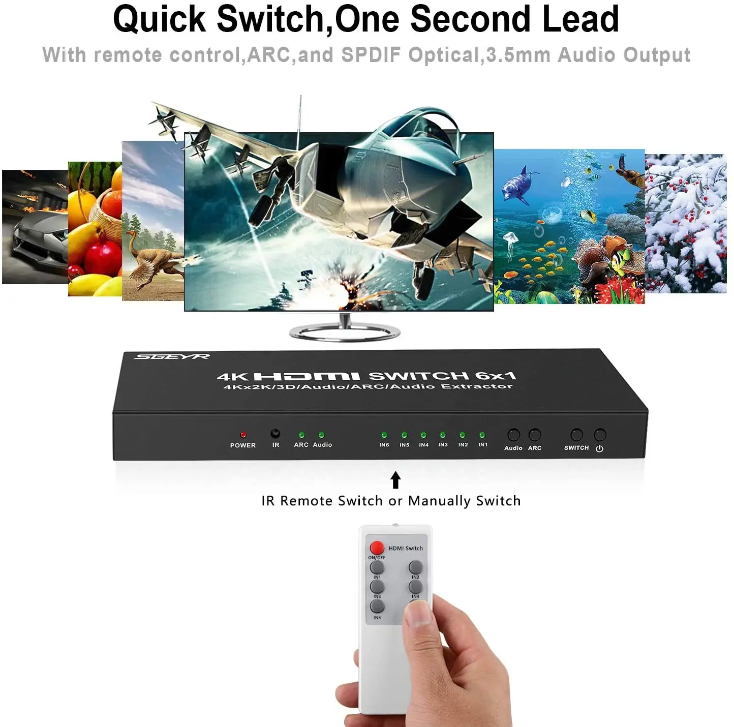 6x1 HDMI переключатель 4K 6 портов коммутатор в 1 выход с аудио экстрактор IR Remote SPDIF 3 5