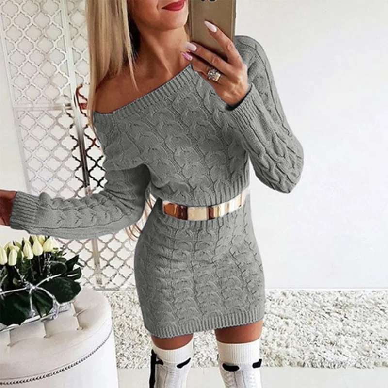 

2020 New Long Fluorescence Color Linen Flower Color Waist Hugging-the-Shoulder Dress Sweater Sweater pullover women sweaters