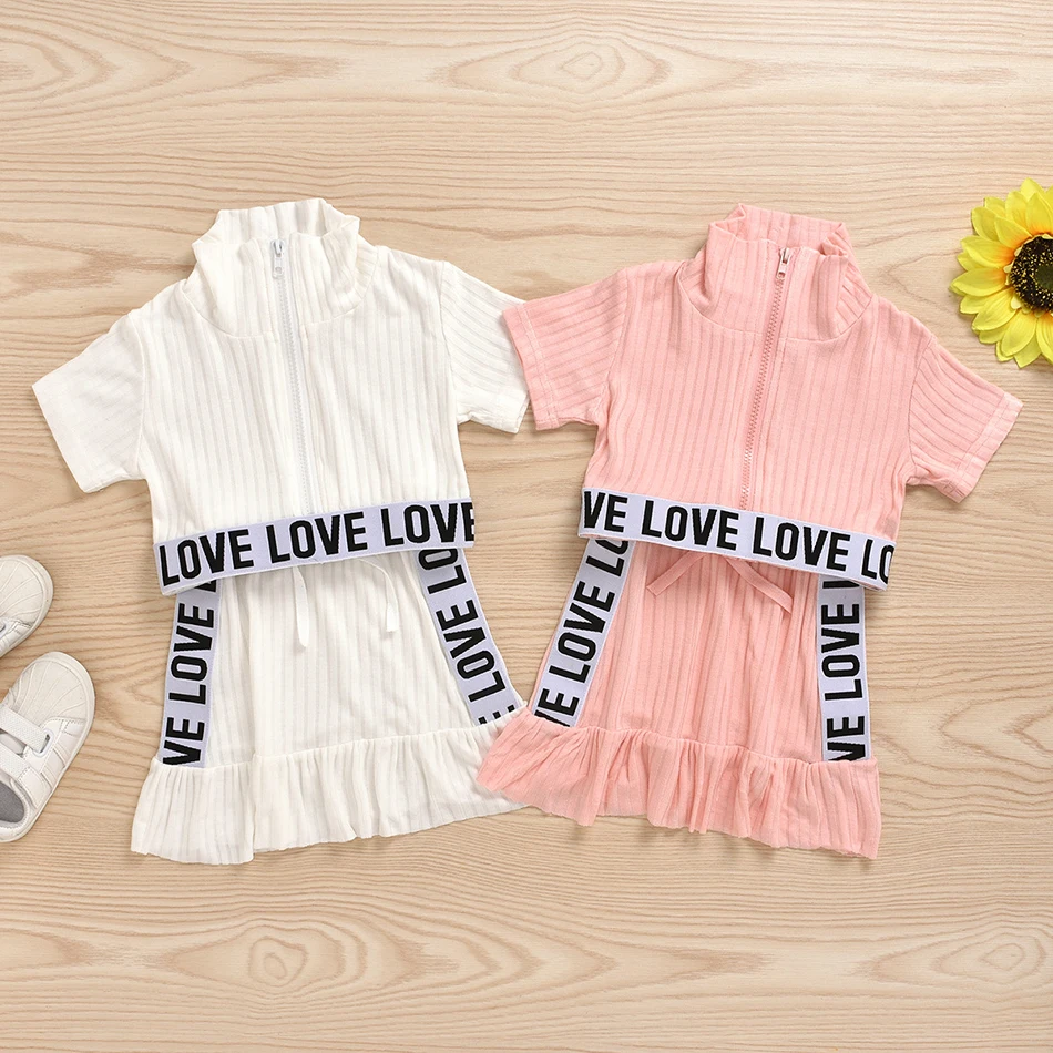 

2PCS Cotton Girls Sport Clothing Suits Short Sleeve Elasticity Striped Tops Short Skirt Children's Clothes Girls Sportsuit 2-5Y