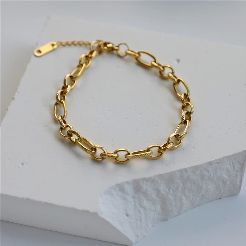 

Stainless Steel Jewelry Round Circle Oval Linked Chain Bracelet for Women Trendy Jewelry Wholesale