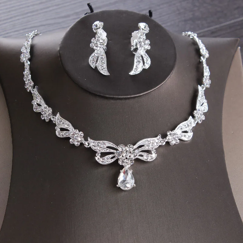 

3PCS Rhinestone Crystal Butterfly Bridal Jewelry Sets Necklace Earring Tiara Set Wedding Hair Ornaments African Bead Jewelry Set