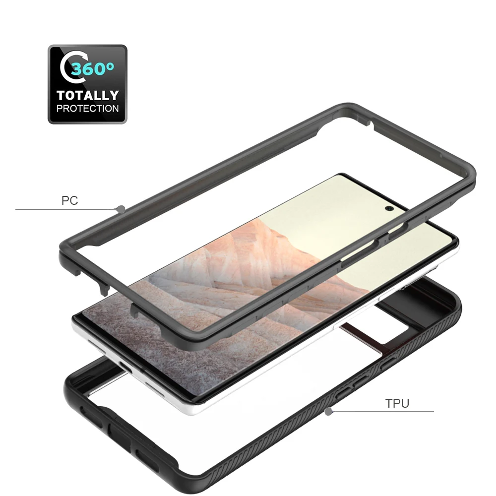 TPU+PC Transparent Back Case For Google Pixel 6 Pro Pixel 5A Pixel 5 Pixel 4A Pixel 4XL Pixel 3A XL 2in 1 Shockproof Cover Funda