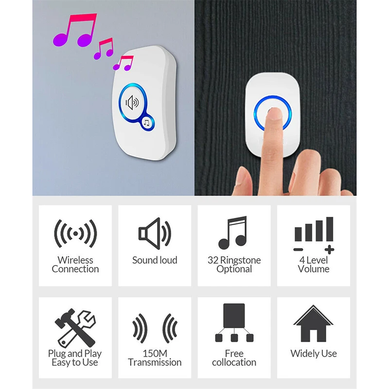 

Home Wireless Doorbell Waterproof Welcome Bell 32 Songs Available Smart Doorbell DJA88