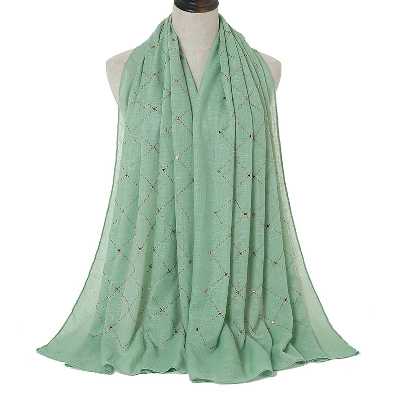 

Fashion Spring Summer Women Elegant Geometric Rhinestone Silk Scarf Shawls Wild Female Long Wraps Cotton Linen Sunscreen Hijab