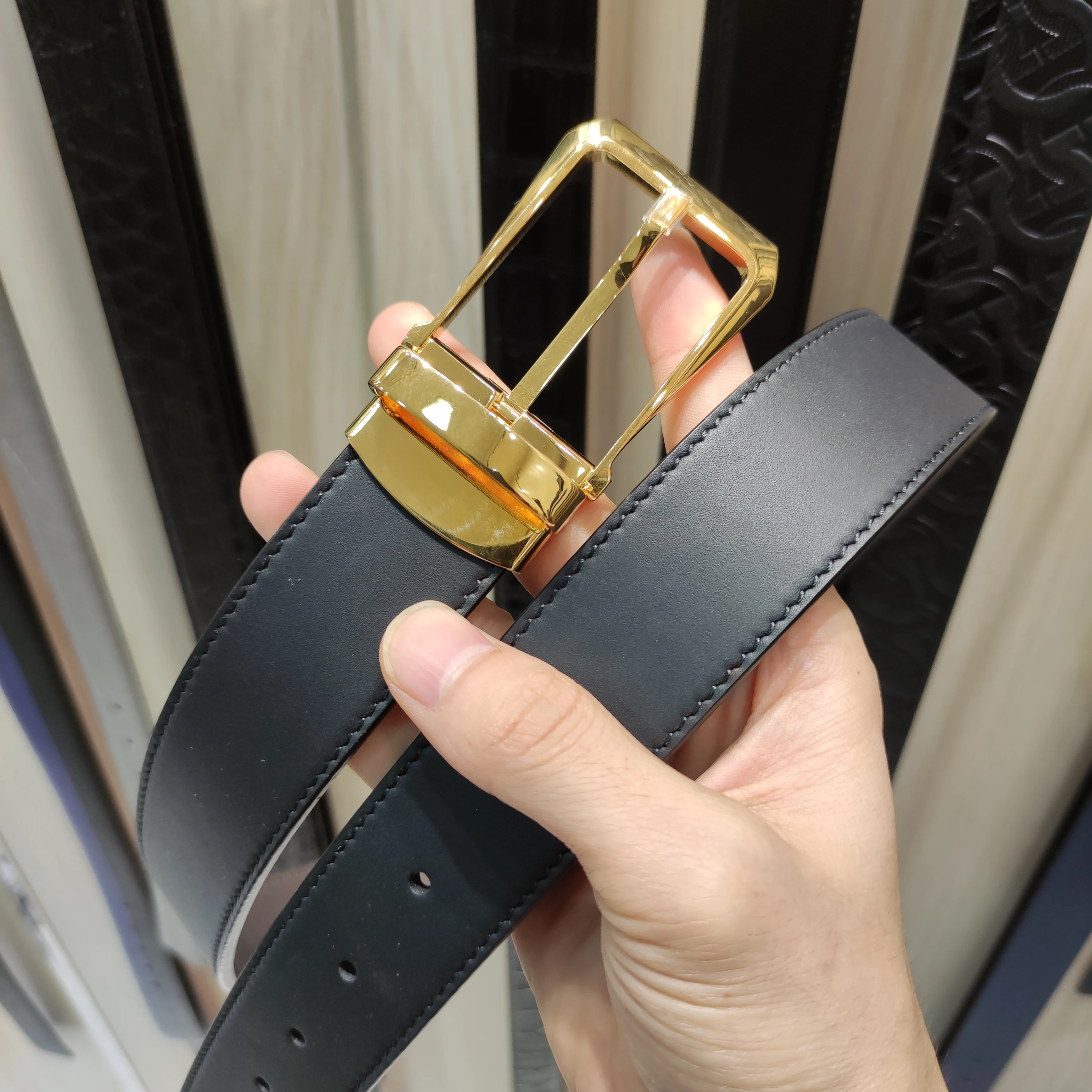 

Men's and women's belt hardware fastener wholesale pants belt women's wide version fashion trend business belt width 34mm