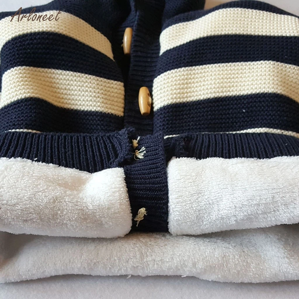 

ARLONEET Toddler Girls boys coats and jackets Warm Stripe Knitted Hooded Tops Sweater Coat roupa infantil menina 2020