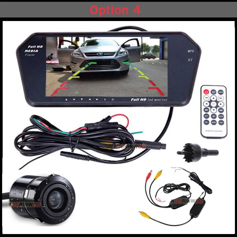 Option 4 Koorinwoo беспроводное " автомобильное зеркало с монитором TFT слот USB SD Bluetooth MP5 FM автомобильная камера заднего хода видео вход помощь при парковке - Цвет: Option 4