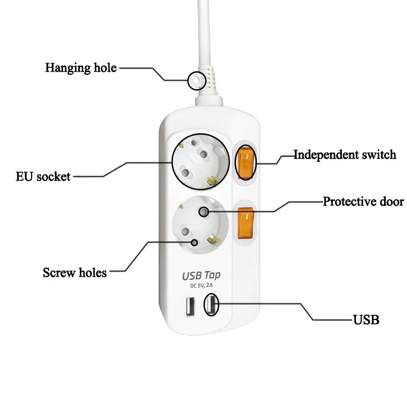 Европейский Стандартный розетка Мощность полосы 2/3 розетки выключатель