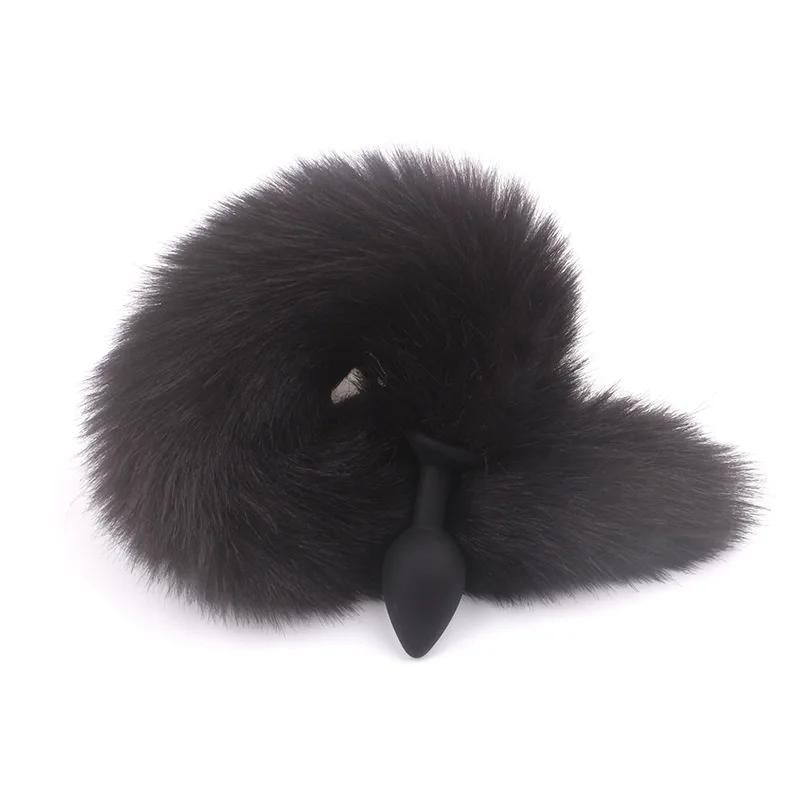 Silicone Black Аниме Косплей, сексуальный реквизит, Анальная пробка, лисий хвост, металлическая Анальная пробка, с лисьим хвостом, на Хэллоуин, интимные костюмы для маскировки женщин - Цвет: Silicone Black