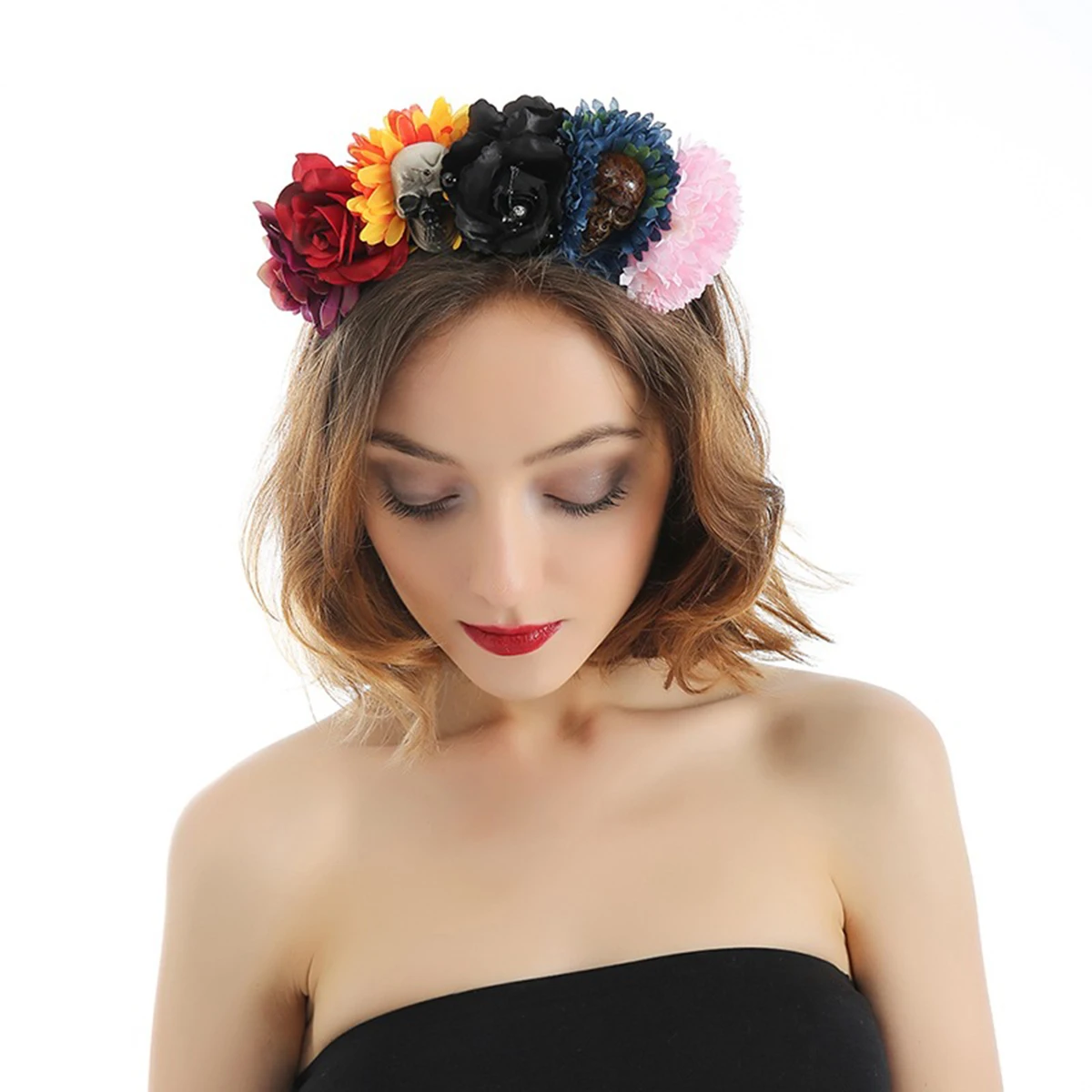 Повязка на голову женская кружевная с крупными цветами и сеткой |