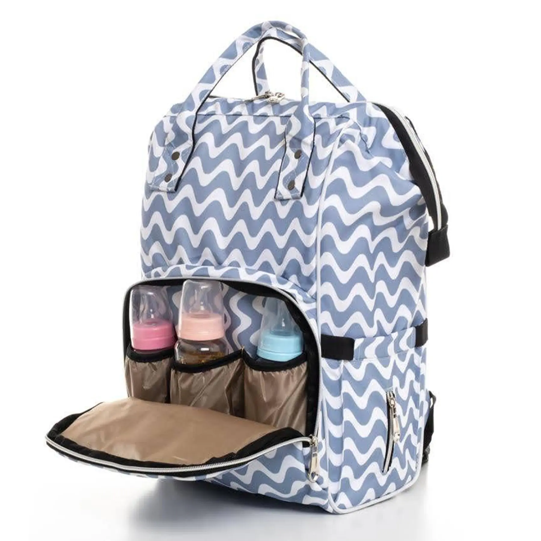 

White Gray Wave Pattern Mother Baby Backpack