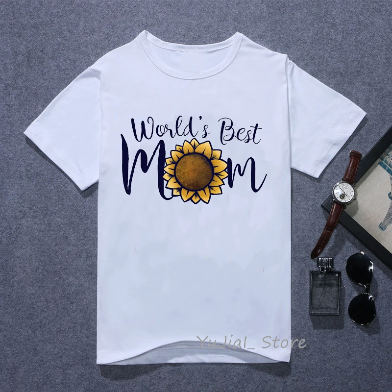 

World's Best Mom sunflower letters print tshirts graphic tees women white super mom tshirt female summer tops tee shirt femme