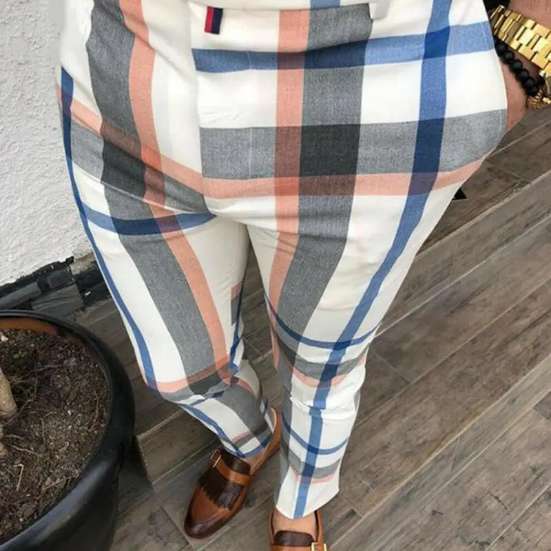 2019 Новый Для мужчин Slim Fit клетчатый костюм с карманами Спортивная узкие