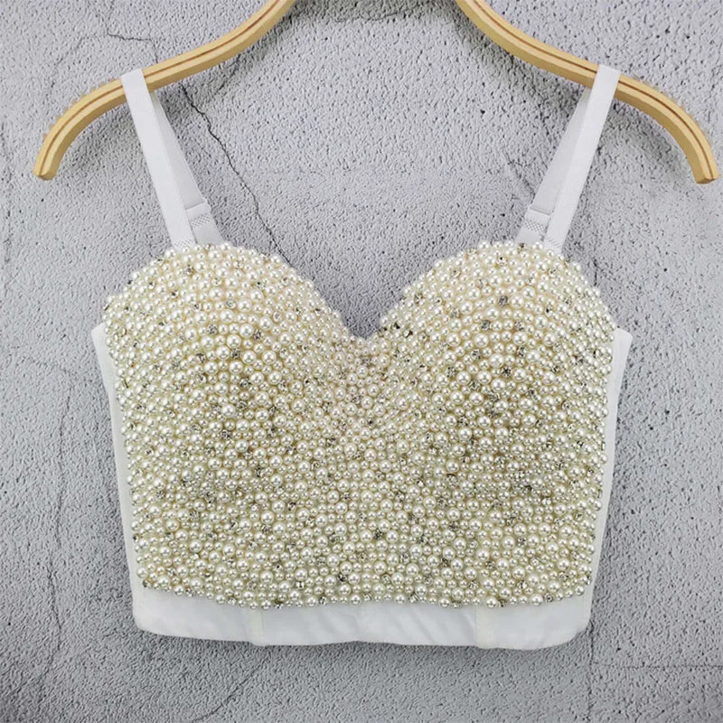

Bevenccel High Quality Women Bodycon Top Sexy Beads Diamonds Crop Top Women Celebrity Night Out Club Women Tank Top