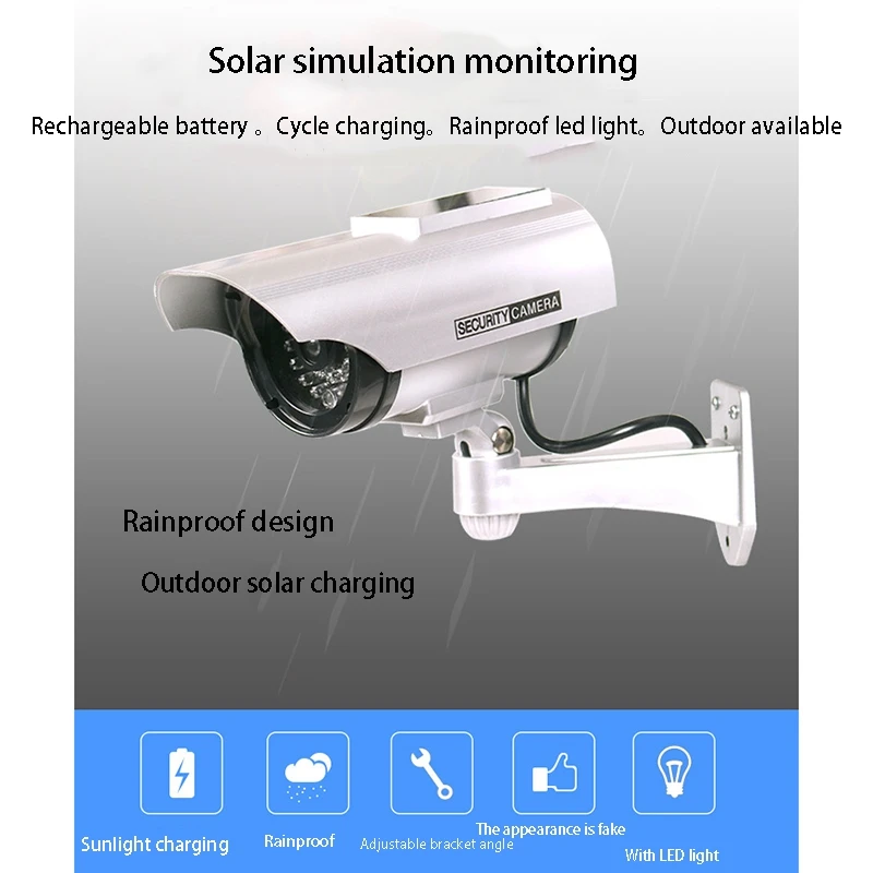 

Outdoor Solar Powered Dummy Camera Fake Security Camera with Human Sensor and Flashing LED Light Video Anti-Theft Camera