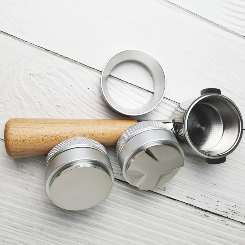 

51MM 304 Stainless Steel Adjustable Coffee Espresso Tamper Three Angled or Flat Base Thread Tools Bottomless Naked Portafilter