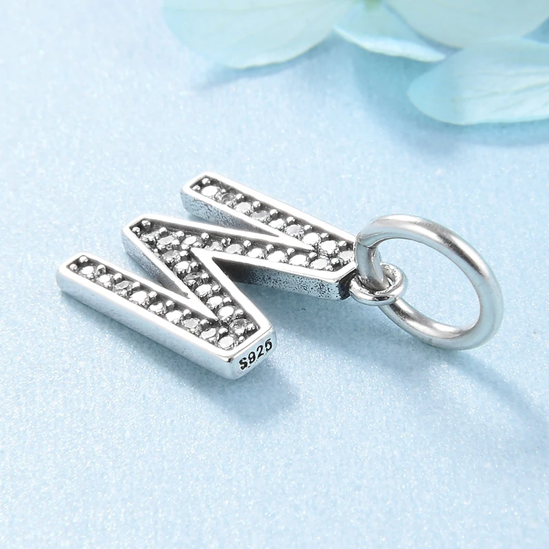 Новый 925 стерлингового серебра Полые бусины с буквой М модные женские аксессуары