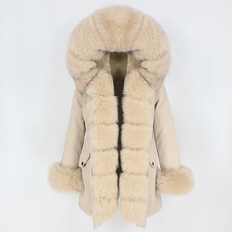 

2021 Fashion Winter Jacket Women Real Fur Coat Natural Real Fox Fur Collar Loose Long Parkas Big Fur Outerwear Detachable