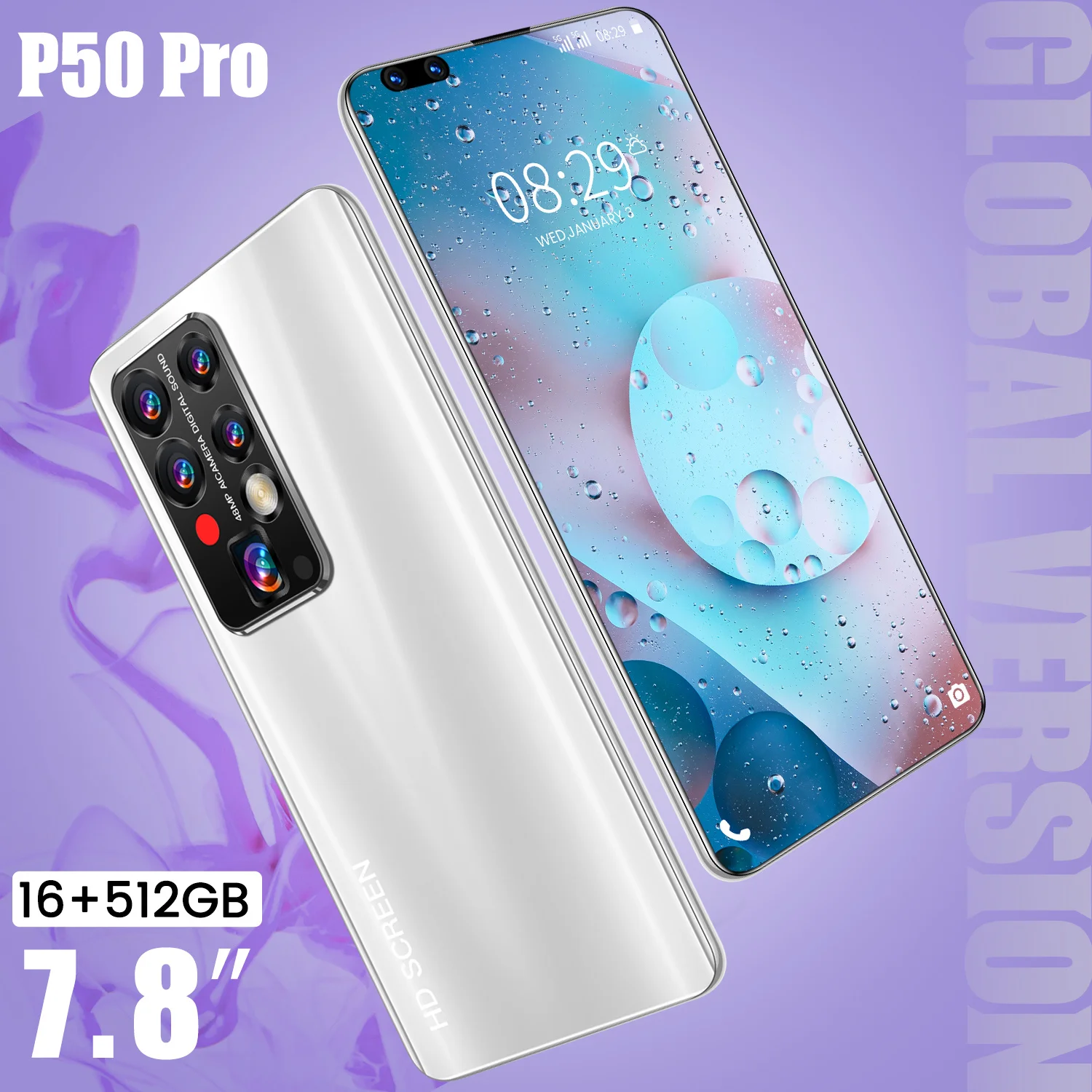 

Global Version 7.8 Inch P50 Pro Smartphone Cell Phone 16GB+512GB 40MB+48MB 5600mAh 5G Network Mobile Phone Android 11 Phone 2021