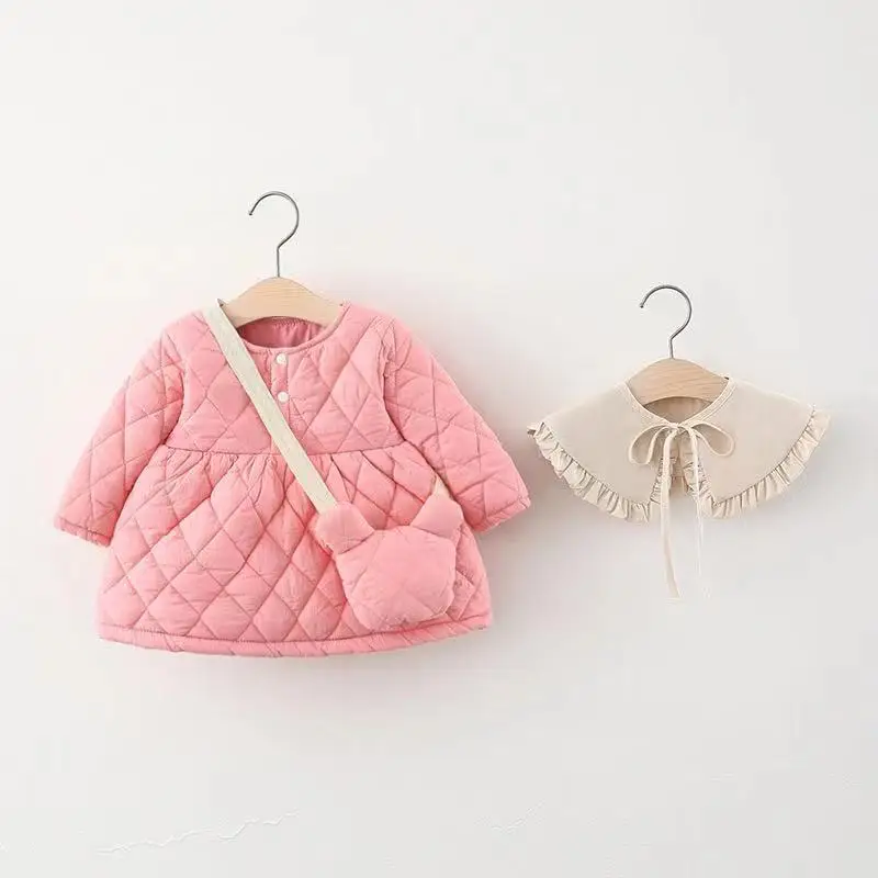 Детское зимнее платье с длинным рукавом круглым воротником и оборками | Детская