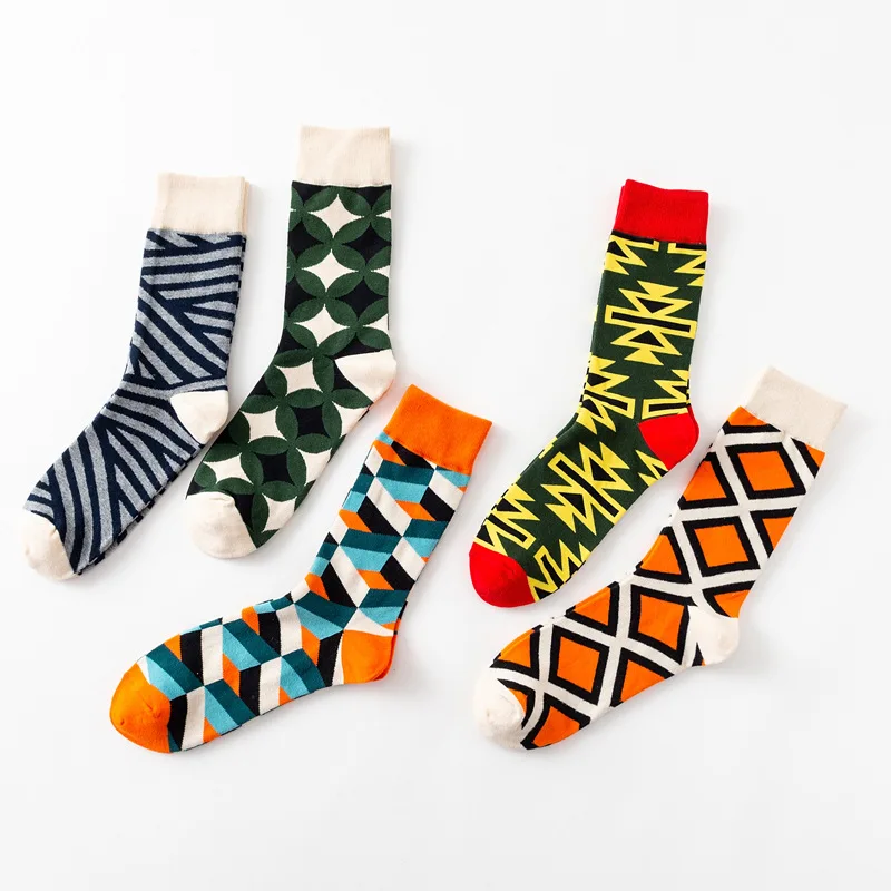 

Happy Men's Funny Happy Socks Fine Paragraph Diamond Pattern Argyle Three-dimensional Tube Geometric Combed Cotton Male Sox