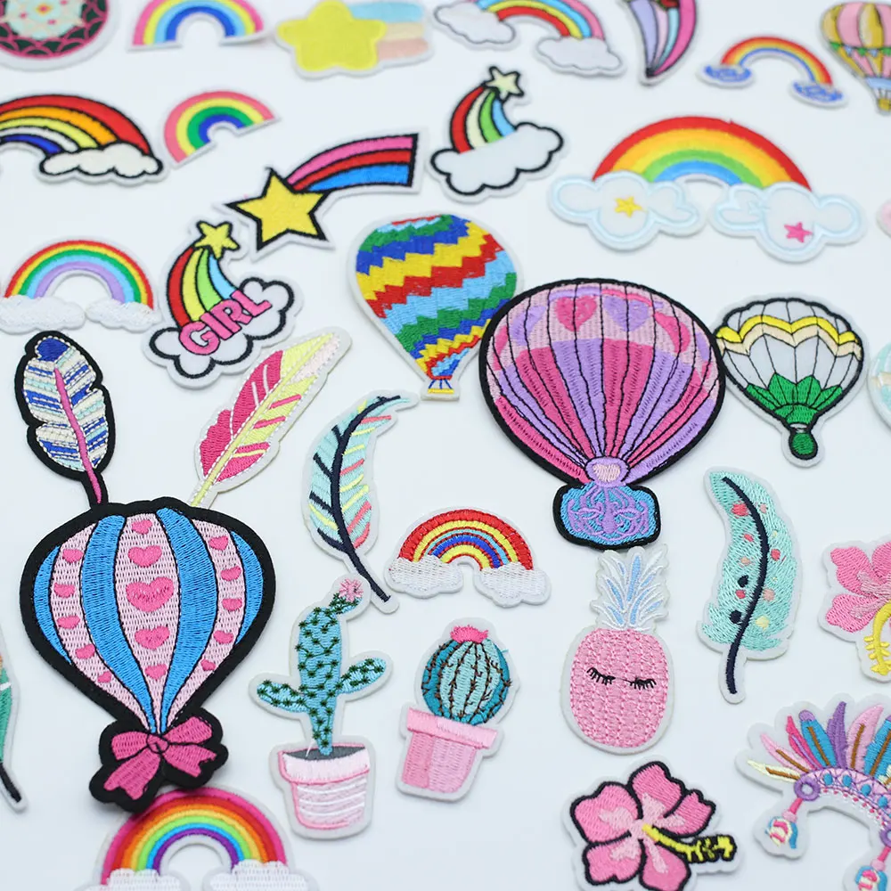 

Cactus Feather Clothes Patch Embroidery Cloth Patch DIY Sewing Accessories Rainbow Patch Hot Air Balloon Decal Ironing Patch