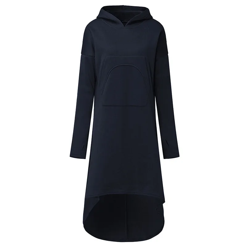 Navy Модная Толстовка Vestidos женские длинные толстовки ZANZEA Повседневные пуловеры с карманами халат женский флисовый джемпер с капюшоном размера плюс - Цвет: Navy