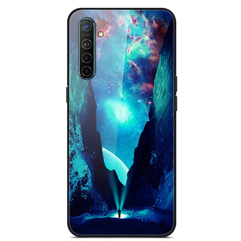 Чехол для Oppo Realme X2, чехол из закаленного твердого стекла для Oppo Realme XT X2 Pro, чехол, мягкий силиконовый бампер с принтом - Цвет: Светло-коричневый