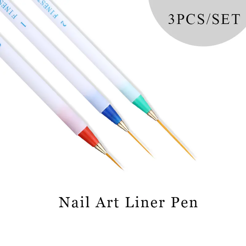 

Parkson 3Pcs Acrylic French Stripe Nail Art Liner Brush Gel Acrylic Tips Grid Stripes Flower Painting Drawing Pen Nail Polish