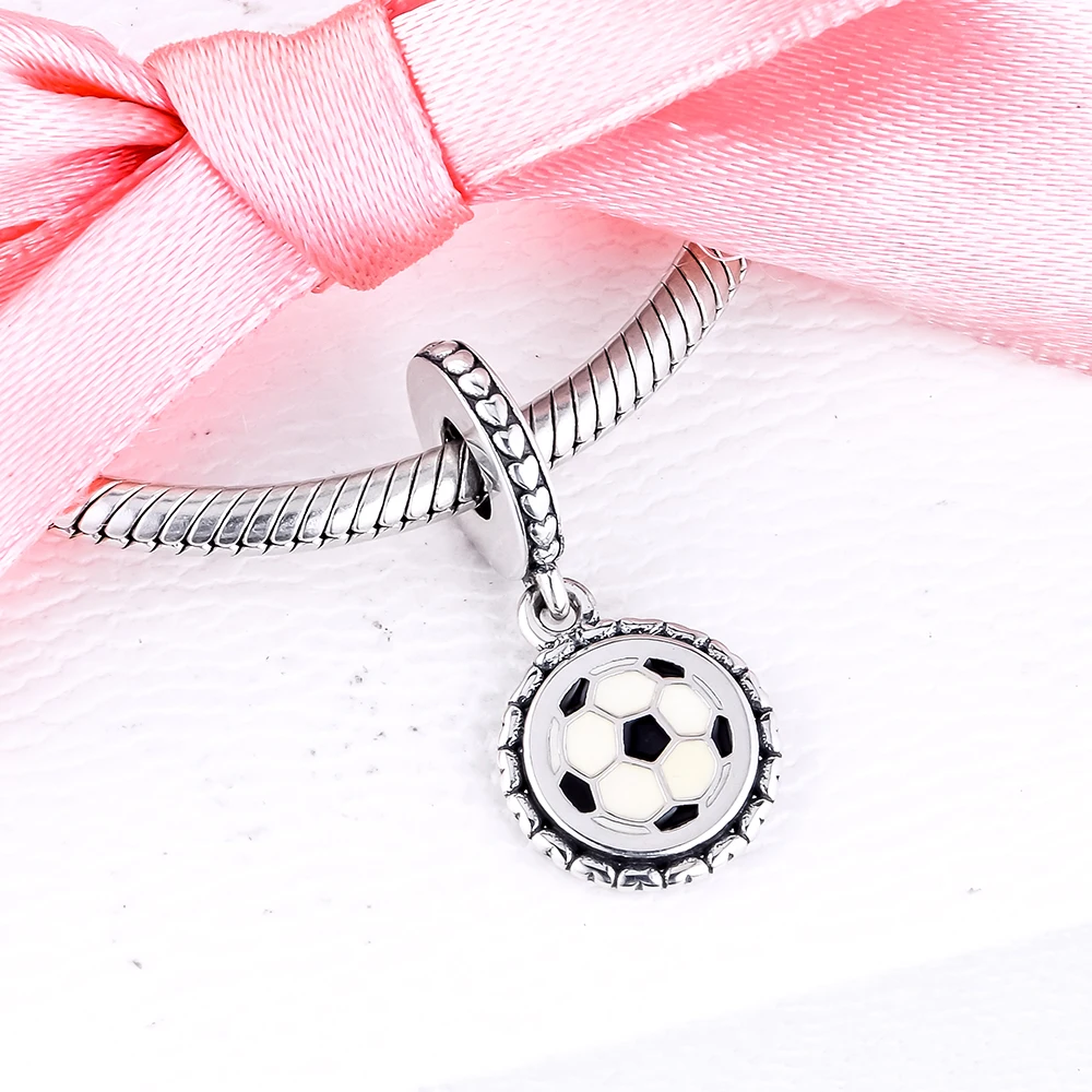 

925 пробы Серебряный Шарм-подвеска для футбола, Смешанная эмаль, подходит для бренда DIY, женские шармы, браслеты, ювелирные изделия