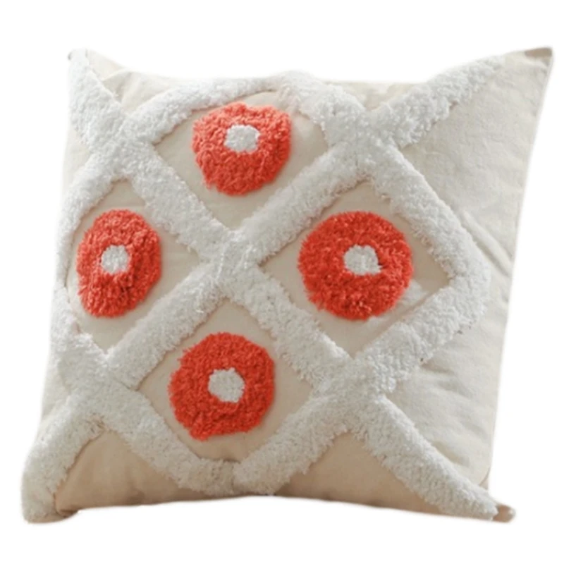 

Tufted Throw Pillow Case Tribal Boho Handwoven Geometric Pattern Cushion Cover