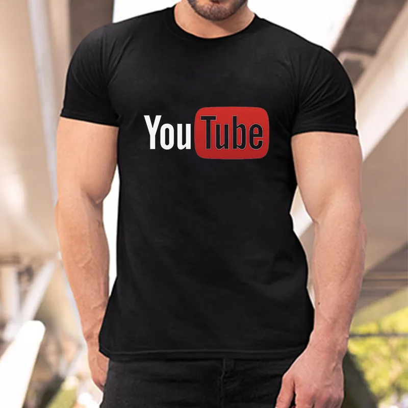 Новые летние забавная Мужская футболка YouTube печатных хлопчатобумажная мужская