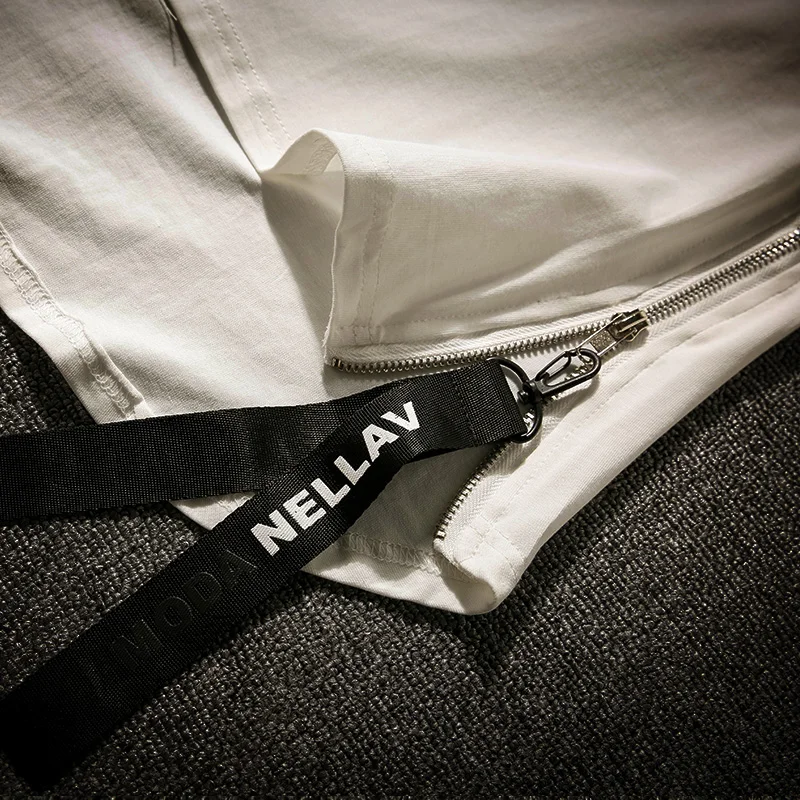 Мужская свободная футболка в стиле хип-хоп с коротким рукавом на молнии сбоку