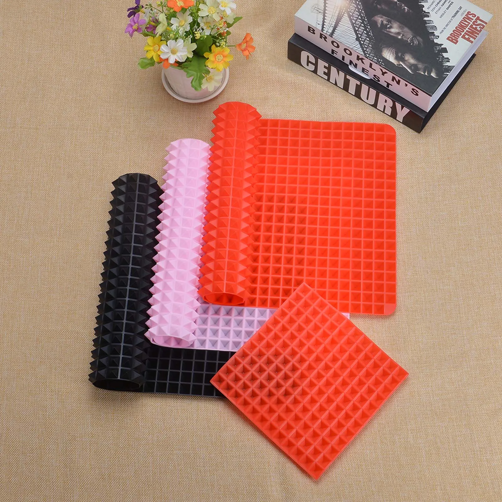 3 цвета барбекю в форме пирамиды антипригарный сжимающий жир силиконовый коврик