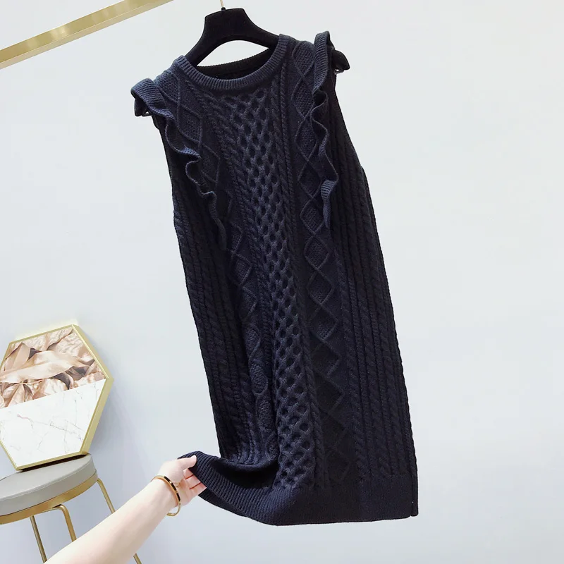 black vest Новая Осенняя Женская клетчатая рубашка с воротником-стойкой и длинным рукавом, блузка+ трикотажное платье-жилет, женский свитер, костюм - Цвет: black vest