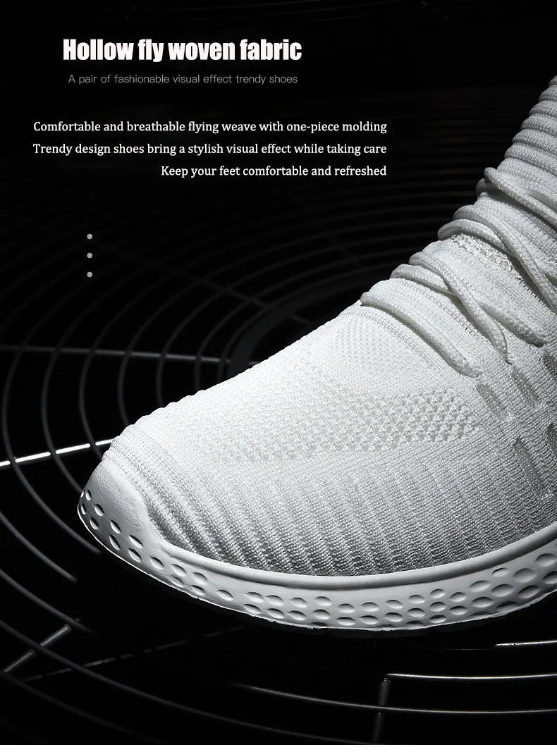 QZHSMY/Белая обувь для мужчин; светильник Flyknit; мужские кроссовки; дышащая повседневная спортивная обувь; сезон весна-осень; удобные теннисные туфли; Masculino