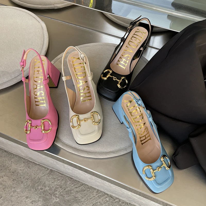 

2021 Summer Sexy Heel Pointed Single Shoes Square Toe Retro Pumps High-heeled Shoes Temperament One- Character Sandal Shoes