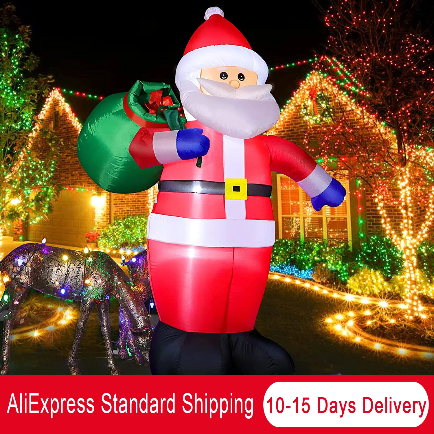 

8 FT Christmas Inflatable Santa Claus Outdoor Decoration for Yard, Weatherproof Vacation Holiday Party Decor for Garden Lawn