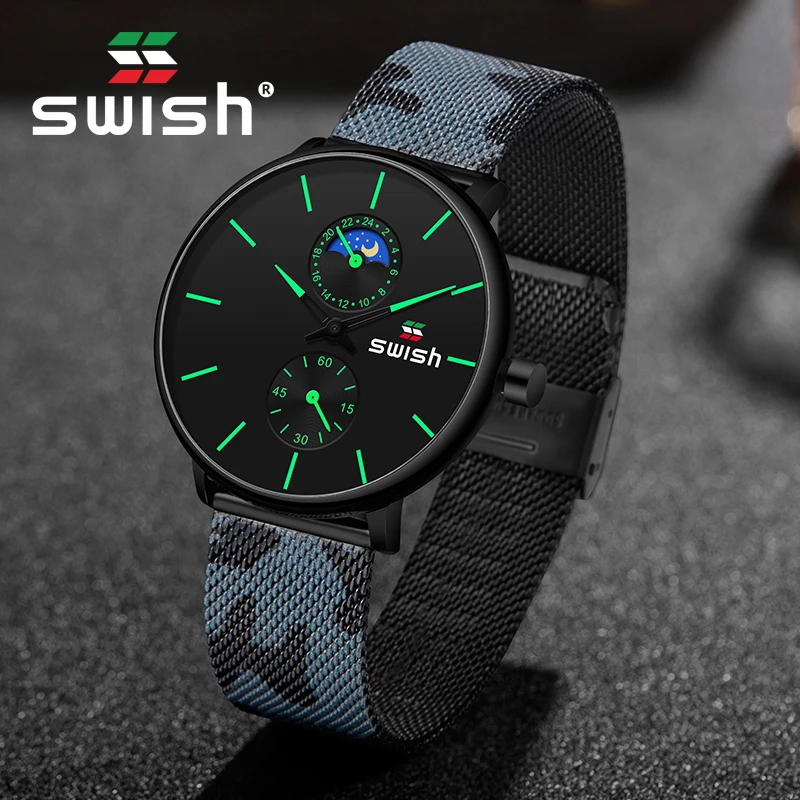 SWISH мужские военные часы 2020 брендовые модные спортивные из нержавеющей стали с