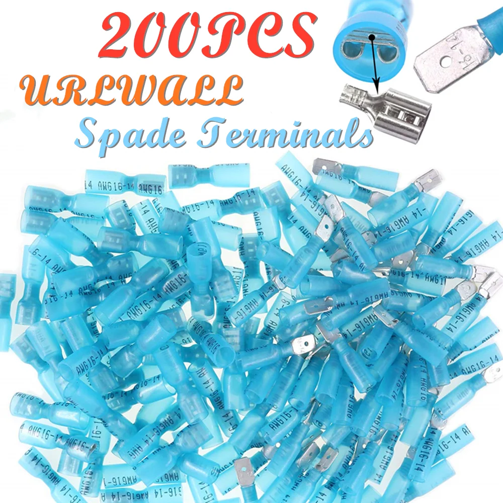 100Pcs/Set Female/Male Quick Spade Heat Shrink Connectors Blue Insulated Electrical Crimp Terminals Kit