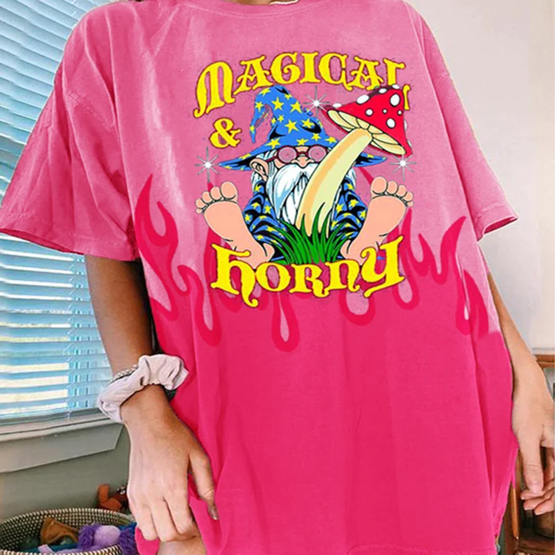 

Футболка женская Свободная с коротким рукавом и принтом «Санта-Клаус»