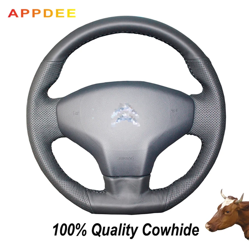 

Сшитая вручную черная накладка на руль APPDEE из натуральной кожи для Citroen Elysee C-Elysee 2014 New Elysee