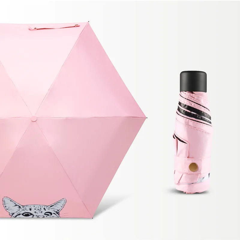 Искусство кошка мультфильм дождь Umberlla маленький 5 складной девушка милые карманы