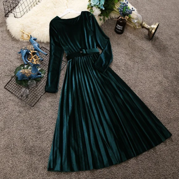 Новинка женское бархатное платье трапециевидной формы с длинным рукавом и