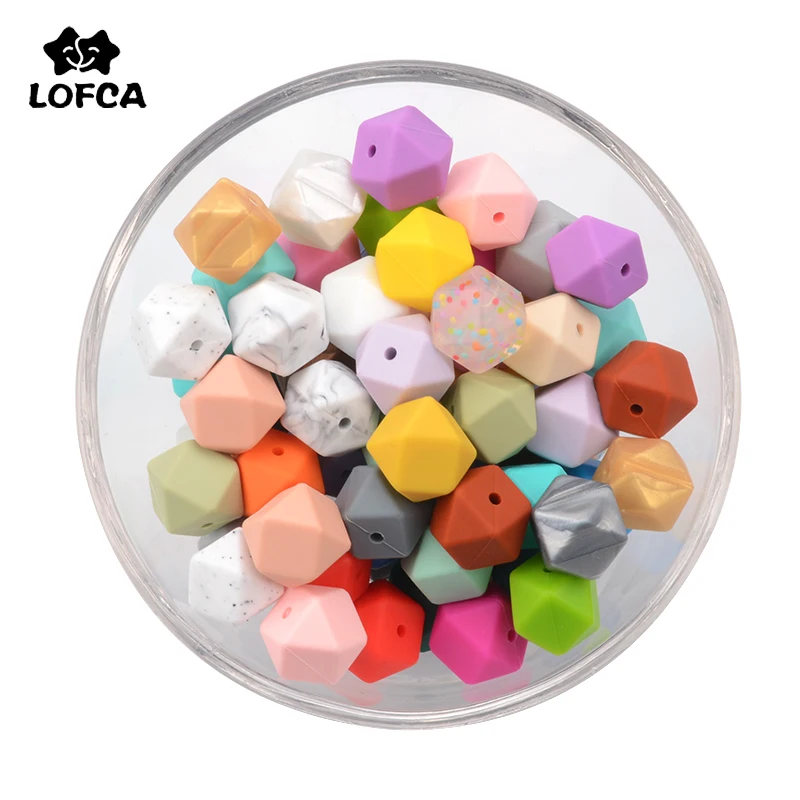 LOFCA-15 cuentas de silicona hexagonales de 17mm para manualidades, colgante para collar de dentici&oacute;n, cuentas de dentici&oacute;n de grado alimenticio-0