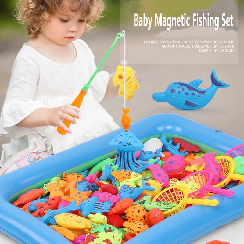 

Children's 15 52 PCS Magnetic Fishing Toy Parent Child Interactive Toy Baby Bathing Family Outdoor 3D Fishing Pole Toy Pool Set