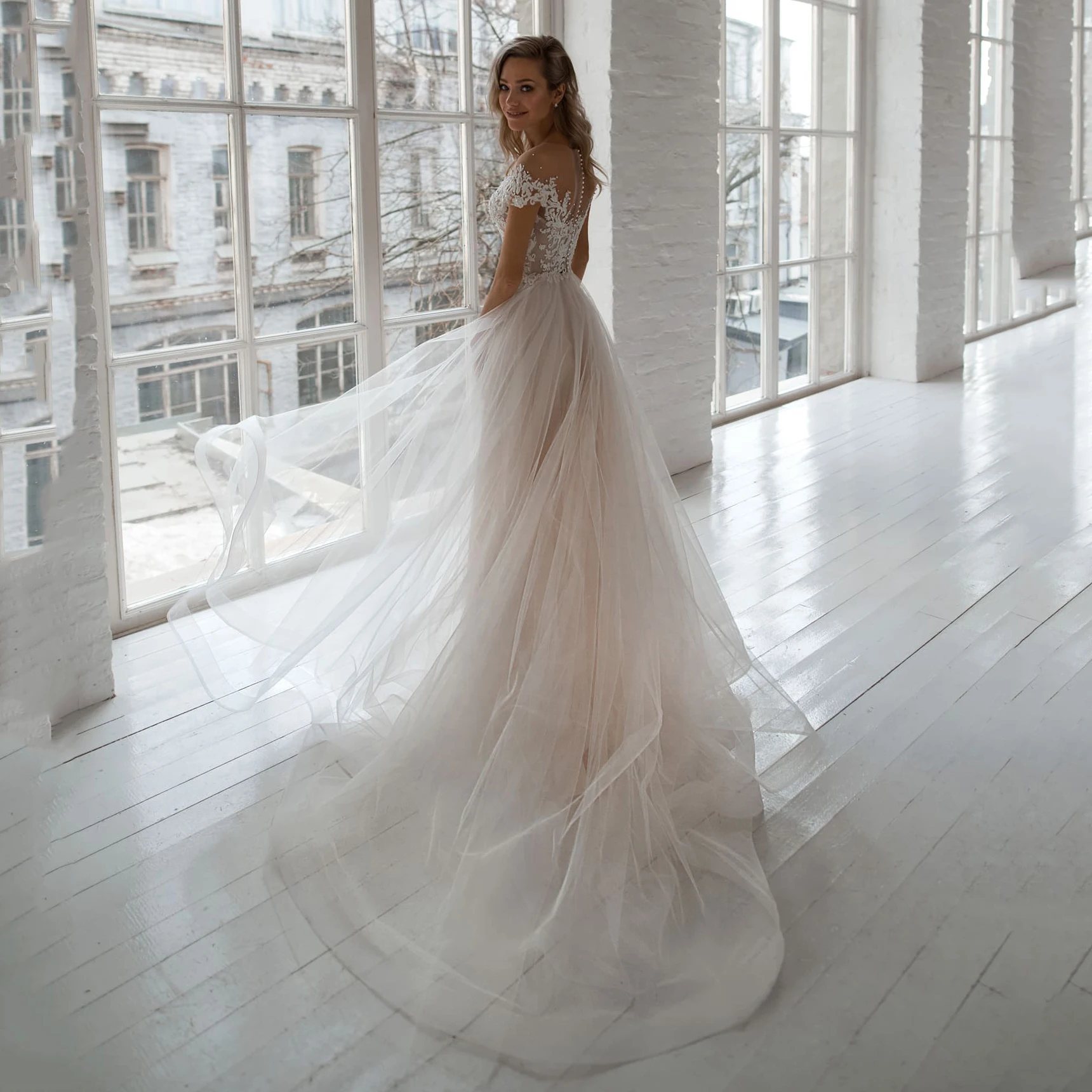 Boho Свадебные платья трапециевидной формы с О-образным вырезом и